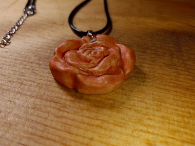 Handmade Ceramic Floral Shaped Pendant | Peach Color Flower Pendant Necklace with Braided Leather Necklace - image2